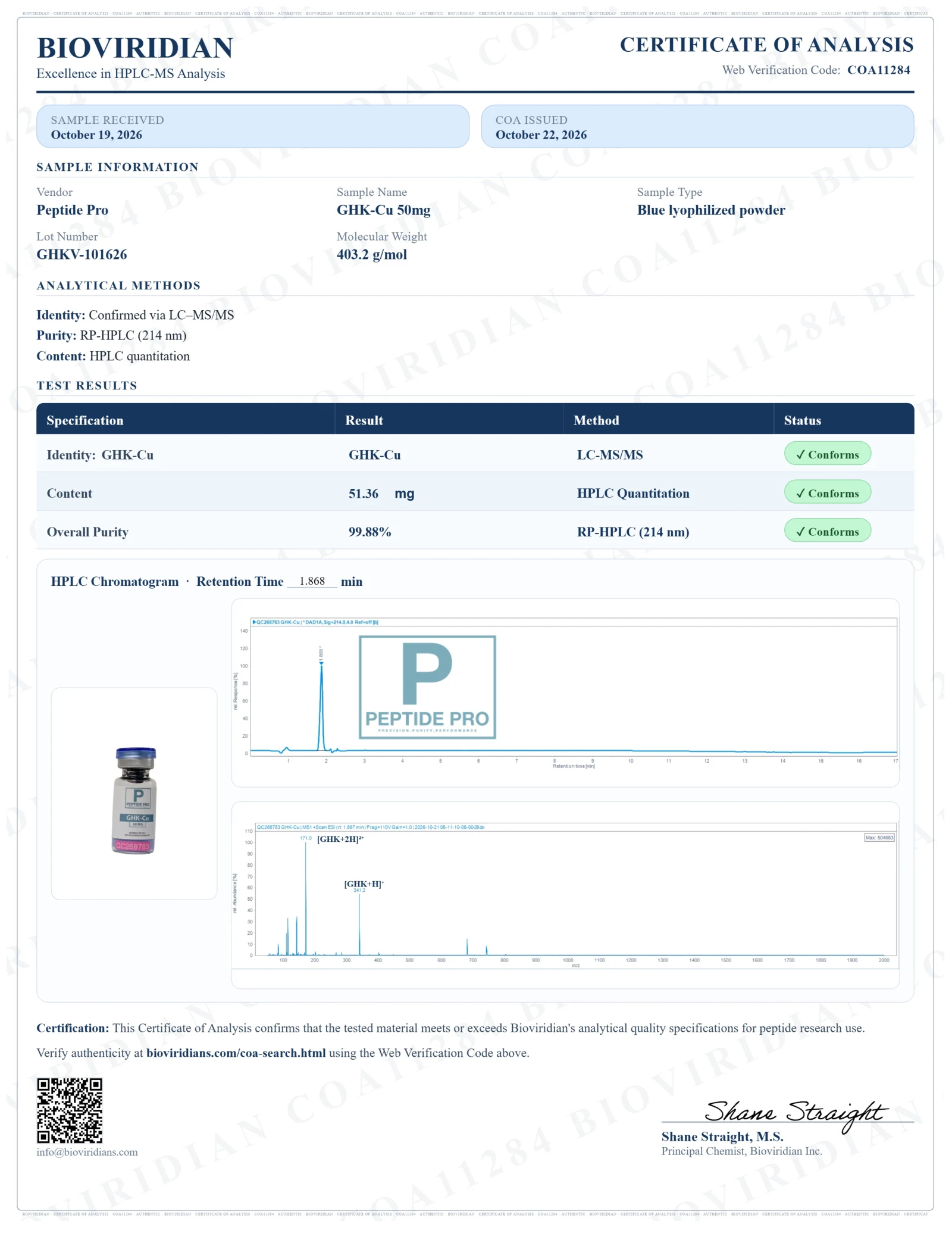 GHK-Cu (Copper Peptide) 50 mg, page 1: original laboratory page with PeptidePrices numbered annotations