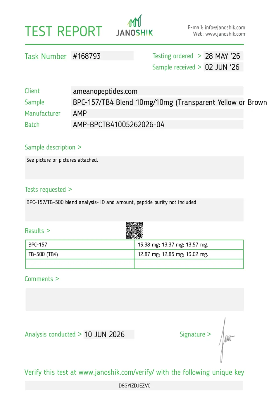 Janoshik certificate preview for Wolverine Stack