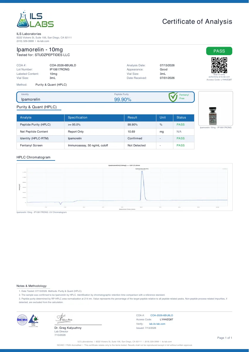 ILS Labs certificate preview for Ipamorelin