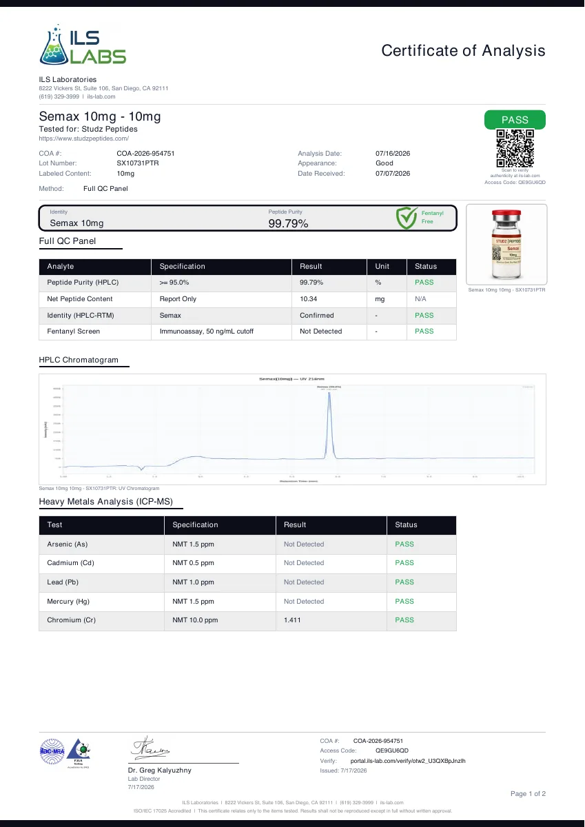 ILS Labs certificate preview for Semax