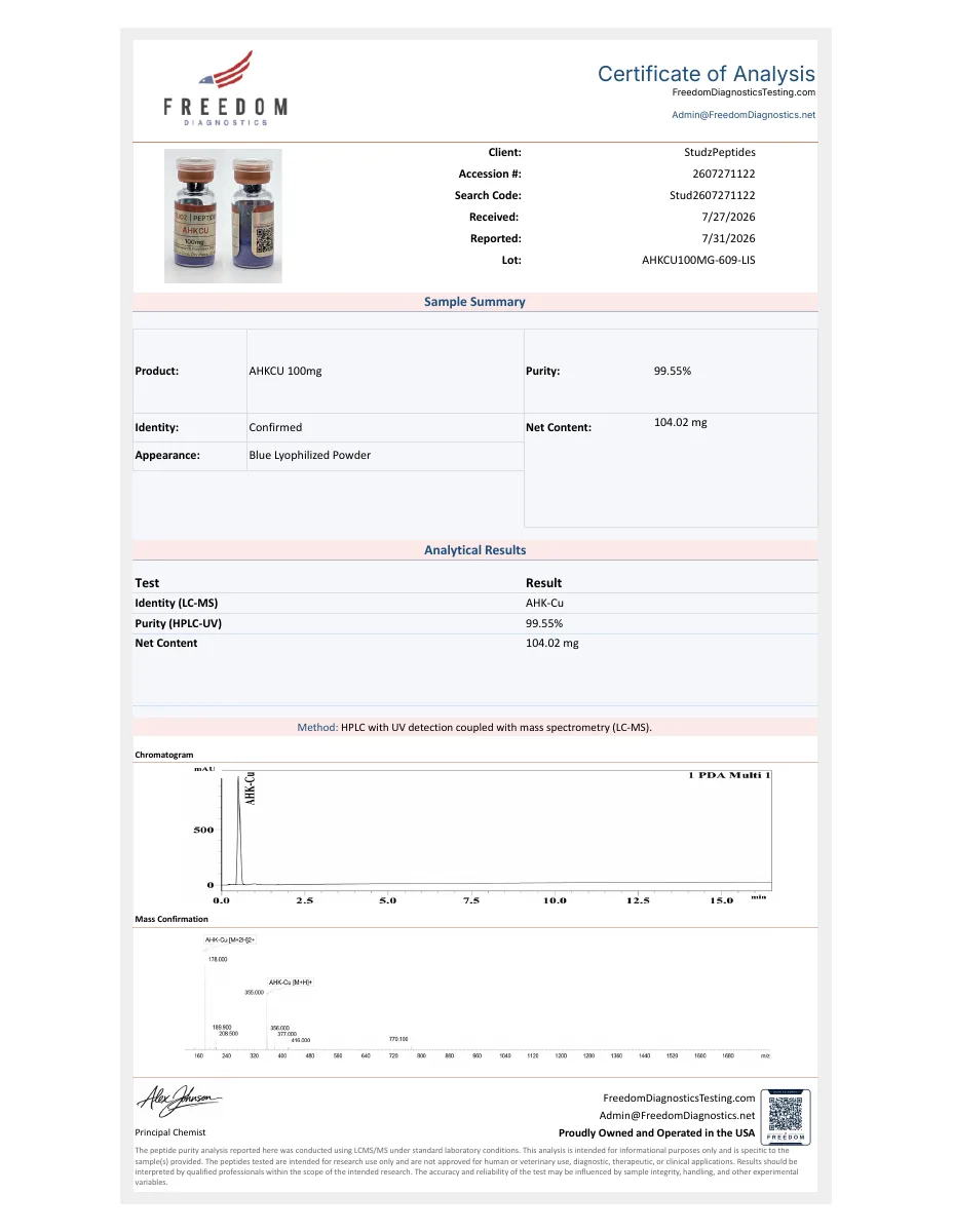 Freedom Diagnostics certificate preview for AHK-Cu